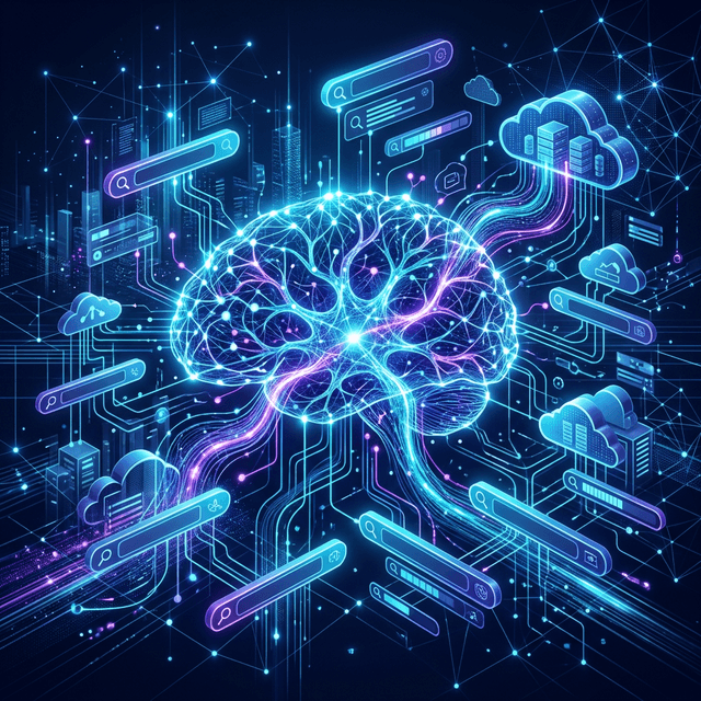 Abstract representation of Agentic AI connecting with Generative Engine Optimization networks